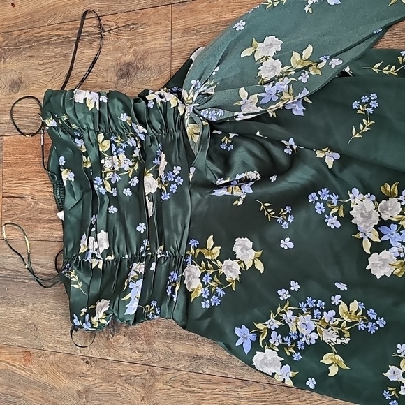 NWOT WAYF [L] Ruched Bodice Satin Midi Dress - Picture 3 of 5